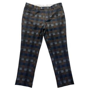 Barabas Exclusive Slim Fit Dress Pants Men’s 38 Navy Brown Geometric Pattern